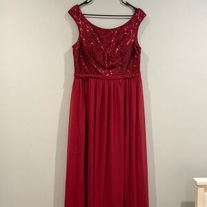 Azazie Red Sequin Covered Top Maxi Bridesmaid/Prom Formal Dress - Size A14